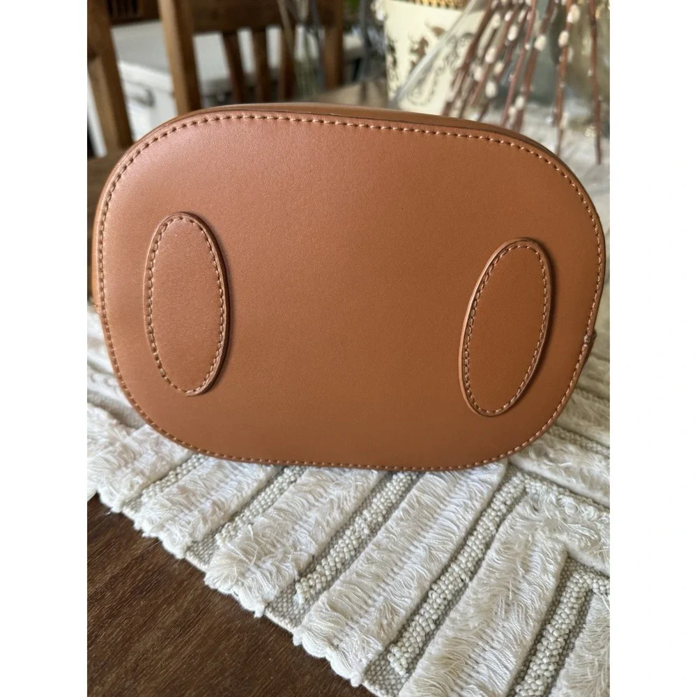 Bucket Purse Gold Tone Hardware Carmel Brown